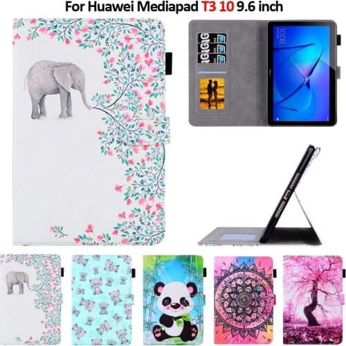 Etui For Huawei T3 10 Case 9.6" Kawaii Panda Bear Elephant Leather Wallet Case For Funda Tablet Huawei Mediapad T3 10 Case Coque