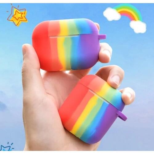 Rainbow Gradient Color Silicon Cover For Apple AirPods 1/2 Case Soft Protector Sleeve for AirPods Pro/3 Earphone Box