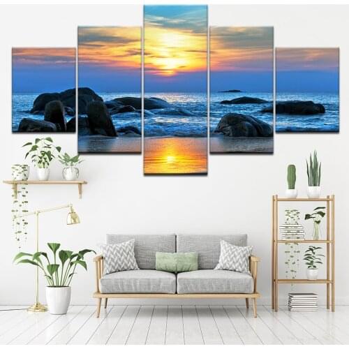 Canvas Painting seascape sunrise in morning sea 5 Pieces Wall Art Painting Modular Wallpapers Poster Print Home Decor