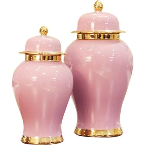 Jingdezhen Ceramic temple jar Modern Painted Pink color Porcelain Ginger Jar