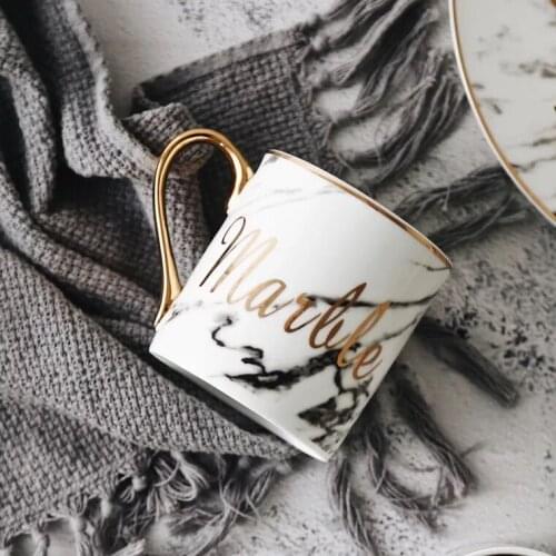 HOMIE Bone china Ceramic Mug Cup Grey Pink Colors cups and mugs Travel Mug white Pattern Gold handle Tea Milk Gifts iced coffee