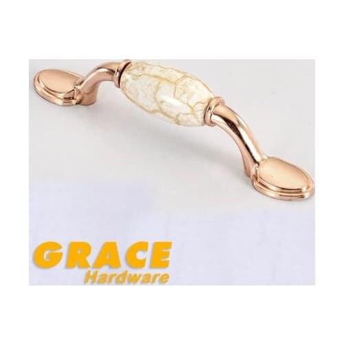 Ceramic Handle European Furniture Antique Cabinet Drawer Chest Door Knob Rose Gold (C.C:76mm,L:124mm)