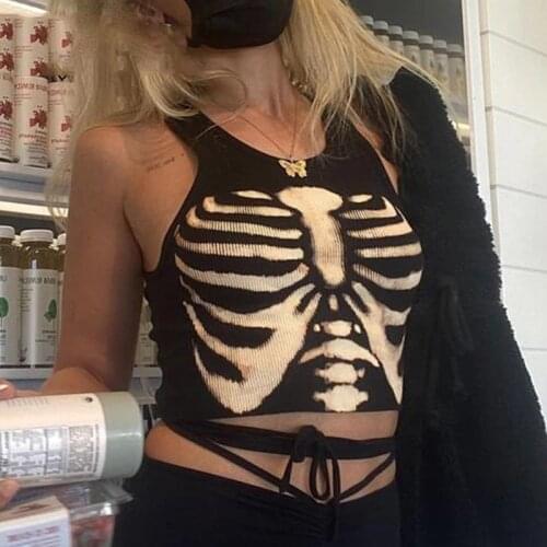 Pinted Knitted Crop Top y2k Aesthetic Camis Goth Black Corset Top Women Harajuku Tee Vintage Sweats Streetwear clothes vintage