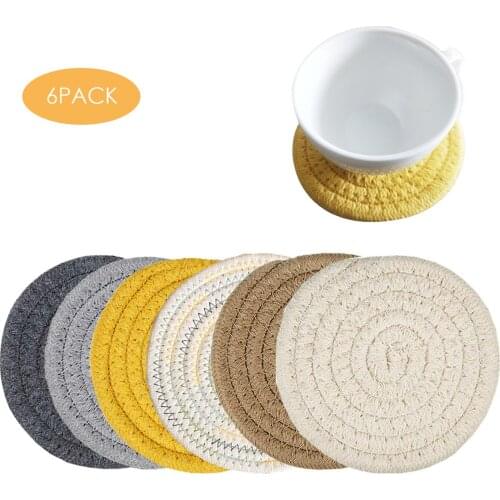 6pcs/Lot Coasters Round Braided Cotton Rope Heat-Resistant Cup Coasters Suitable For Home Kitchen Cafe Restaurant