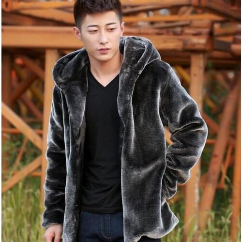 Winter autumn thicken thermal imitation mink fur leather jackets men casual mens coats short design outerwear fashion hooded