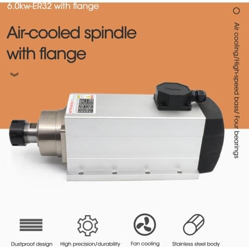 Square CNC 6Kw ER32 Air Cooled Spindle Motor Runout-off 0.01mm 12A 300Hz 18000RPM 380V for Engraving Router Machine