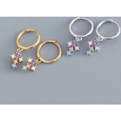 Fashion Copper Inlaid Zircon Cross Dangle Dainty Earrings For Women 2 Metal Color Hoop Huggie Earrings Girls Gift