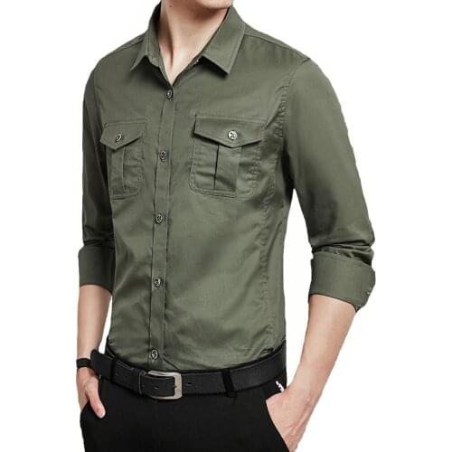 Mens Casual Long Sleeve Multi Pocket Shirt Army Military Style Cargo Tactical Work Dress Shirt