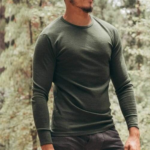 Mens 100% Merino Wool Base Layer Long Sleeve Thermal Shirt Mightweight 245G Everyday Baselayer Thermal Top Merino Wool T-Shirt