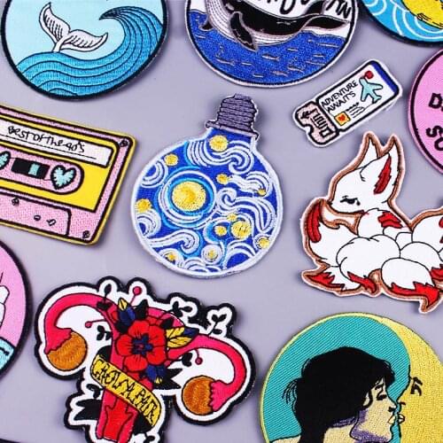 Van Gogh/Embroidery Patch Cartoon Iron-On Patches For Clothes Cartoon Applique Embroidered Patches For Clothing Stripe Sticker
