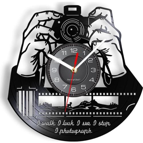 Hands On Camera Photo Camera Wall Clock Photographers Vinyl Record Wall Clock Photography Studio Logo Cameraman Shutterbugs Gift