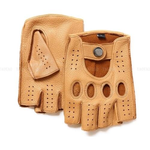 Chic Unlined Deerskin Gloves For Men Male High Quality Super Soft Genuine Leather Semi-Finger Mitt Hombre Moto Sports Guantes