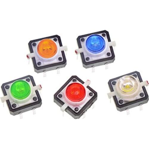 12 * 12 with light red yellow blue green white highlight 12 * 12LED small 4-pin reset button micro switch 1pcs