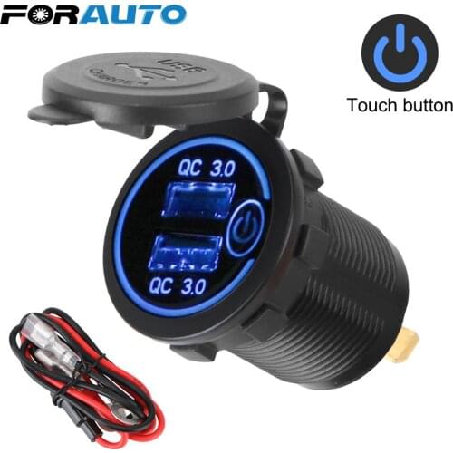 Touch Switch for Car Truck ATV DVR GPS LED Display with Caps Dual USB Charger Socket Motorcycle Quick Charger QC 3.0 36W