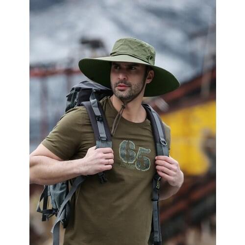Outdoor Men Spring and Summer Hats Sunscreen UV Breathable Adjustable Chin Rope Sun Hat Fashion Big Brimmed Hat Fisherman Hat