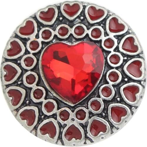JaynaLee 20mm Red Enamel Crystal Heart Love Ginger Snap Charm Fit Snaps Interchangeable Jewelry for women men gifts GJS1051