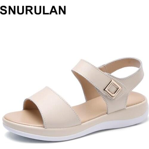 SNURULANWhite sandals Womens summer shoes Comfortable Real leather platform sandals for walking students Sandal shoesE086