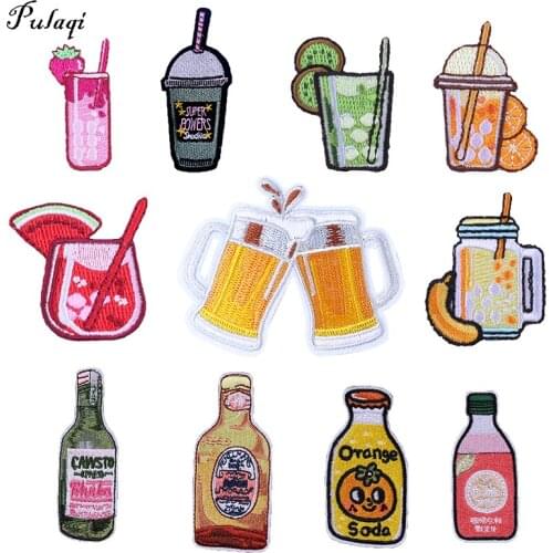 Pulaqi Iron On Patches on Clothes Cartoon Milk Patch Embroidered Patches For Clothing Stickers Drink Stripe on Garment Applique