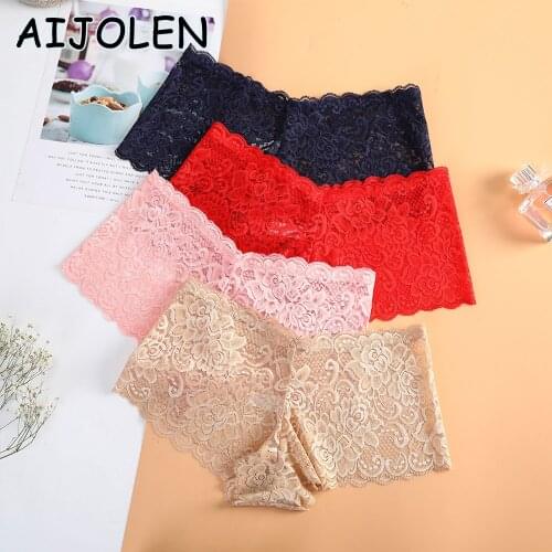 AIJOLEN Solid Color Flower Lace Boxer Briefs Hollow Breathable Womens Panties Thin Sexy Cute Underwear