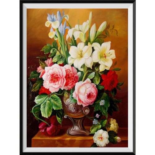 Flower Tulip Vase Rose Peony Lily Magnoli DIY Embroidery Cross Stitch 11CT Kits Craft Needlework Set Printed Room