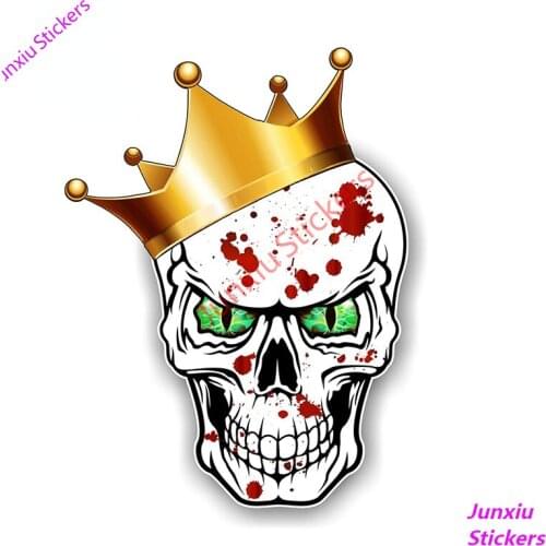 Gothic King of Skulls with Green Evil Eyes and Crown Blood Splatter Motif Vinyl Car Stickers Scratch-Proof Exterior PVC13x10cm
