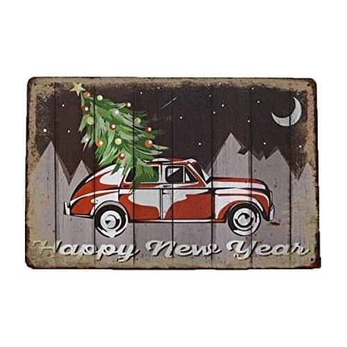 ZMKDLL Vintage Happy New Year Christmas Tree Metal Tin Sign 8x12 Inch Retro Home Kitchen Garage Bar Restaurant Art Wall Decor