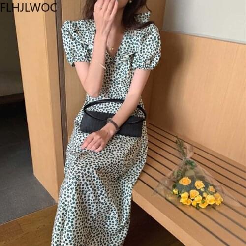 South Korea Clothes Chic Dresses Hot Sales Women Flhjlwoc Temperament Office Lady Floral Print Vintage Black Long Maxi Dress