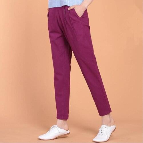 Autumn 2020 Spring Summer Women cotton Linen Pants Casual Solid Elastic Waist Harem Pant Plus Size M-5XL 6XL Black Red trousers