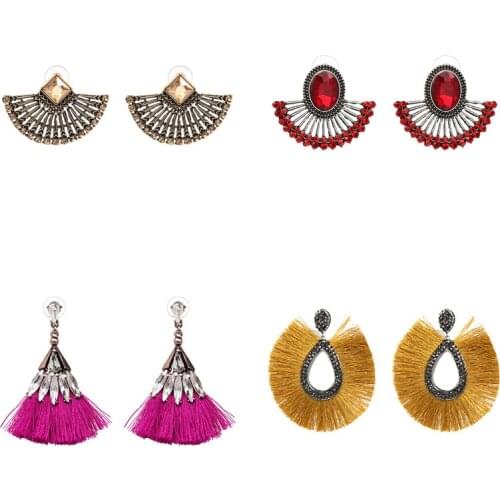 FASHIONSNOOPS Ethnic Fashion Crystal Dangle Statement Drop Earrings Wedding Jewelry Vintage Boho Handmade Earrings For Women