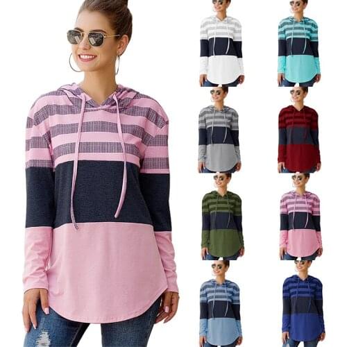 2020 NEW Women Hoodies Tops Autumn Patchwork Print Pullover Ladies Long Sleeve Hoody Casual Fall Clothes Sweatshirts Lace-up XXL