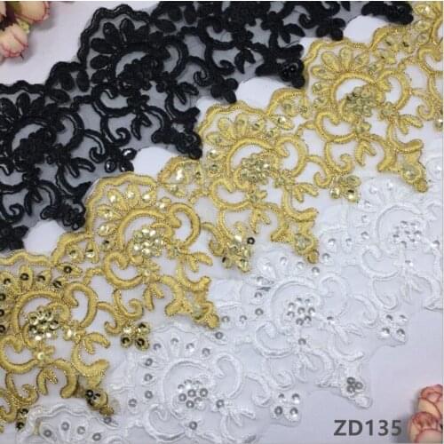 Zsbszc New sequin Embroidered mesh lace trim gold white black polyester width 3.5 cm handmade DIY clothing accessories ZD135