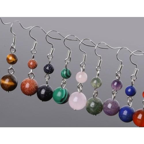 1Pair 6mm+10mm Natural Stone Bead Round Quartz Earring Decoration Fashion Jewelry Piercing Women Gift 2021Trend Dangle Earrings