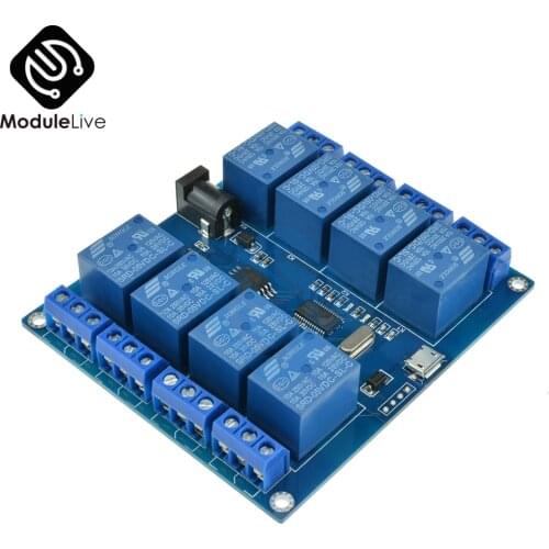 1Pcs DC 5V 10A 8 Channel Micro USB Relay Indicator Board Module PC Upper Computer ICSE014A Software Control