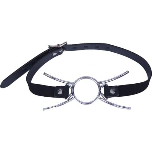 1PC Oral Fixation PU Leather Mouth Gag Spider X Style Flirting Metal O Ring Open Mouth Gag Adult Games Product Sex Toy