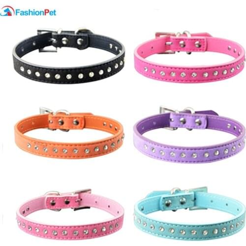 10Pieces/Lot) Wholesale One Row Rhinestone Dog Pet Collar Diamante Suede Pet Cat Collars XXS XS S M