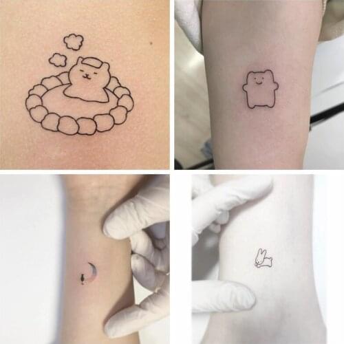 4 Sheets Waterproof Temporary Tattoo Stickers Cute Animals Bear Body Art Black Pig Rabbit Arm Waist Fake Tatoo for Women Kids