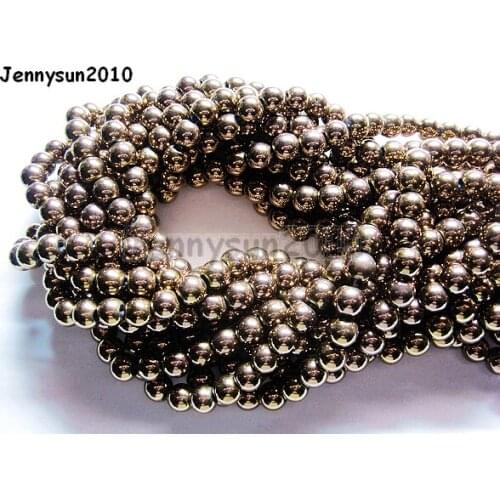 8mm Metallic Copper Natural Hematite Gems stone Round Ball Beads Metallic Color 16'' for Jewelry Making Crafts 10 Strands/Pack