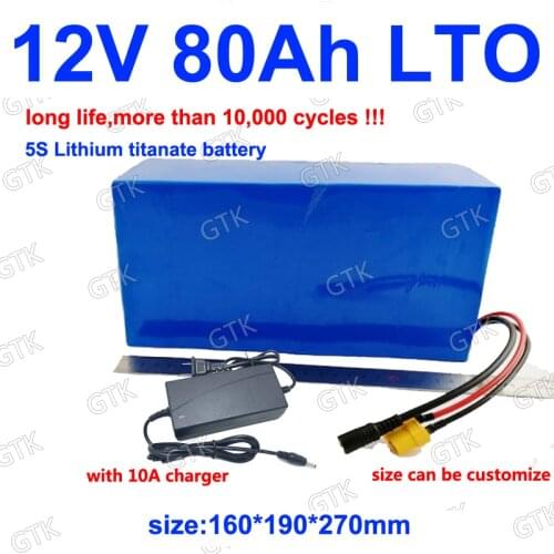 GTK 12v 80ah LTO battery pack Lithium titanate battery BMS 5S for 1200w solar RV heating fridge camper golf cart + 10A Charger