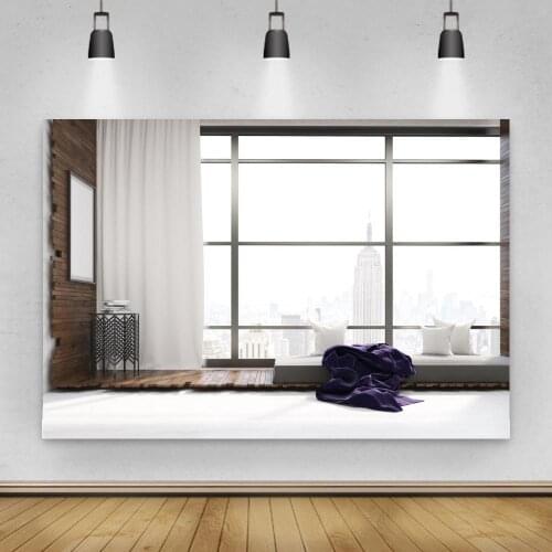 Balcony Landscape Living Room Chair Table Light Curtain Tree Window House Interior Background Photography Backdrop Photo Studio