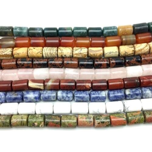Beadztalk Colorful Stone Tube Beads Cylinder Round Spacer Loose 10x14 mm For DIY Jewelry Making Bead