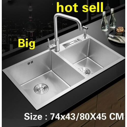 Free shipping Apartment big kitchen manual sink double groove multifunction 304 stainless steel hot sell 740x430/800x450 MM