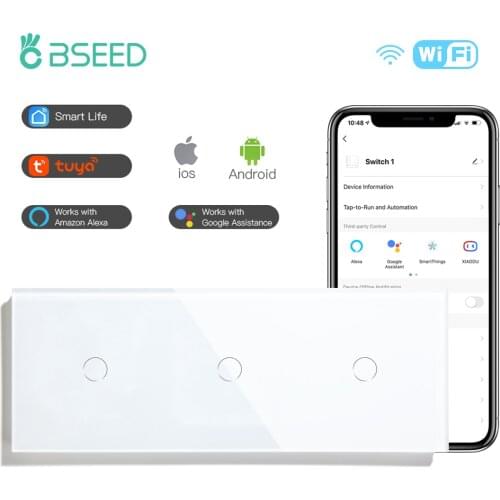 BSEED Wifi Switch Wall Touch Switches 3Gang 1/2/3/4Way Google Tuya Smart Life Crystal Glass Panel Switch EU Standard Waterproof