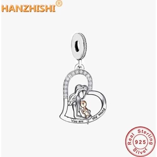 925 Sterling Silver Mother Hugs Her Own Child Heart Dangle Charms Beads Fit Original Pandora Bracelet Necklace Jewelry Gift