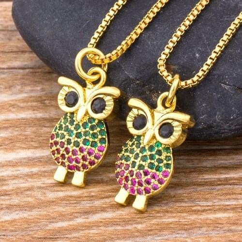 New Fashion Copper Zircon Pendant Owl Necklace For Women Girls Crystal Gold Color Chain Necklaces Jewelry Best New Year Gift