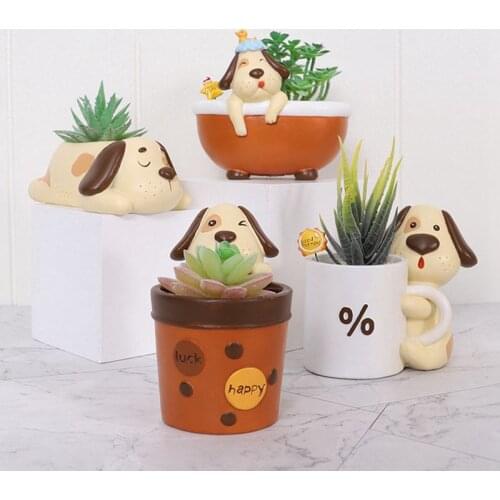 Flower Pot Cute Dog Flower Planter Home Gardening Desktop Resin Succulent Flower Pot DIY Home Decoration Birthday Gifts