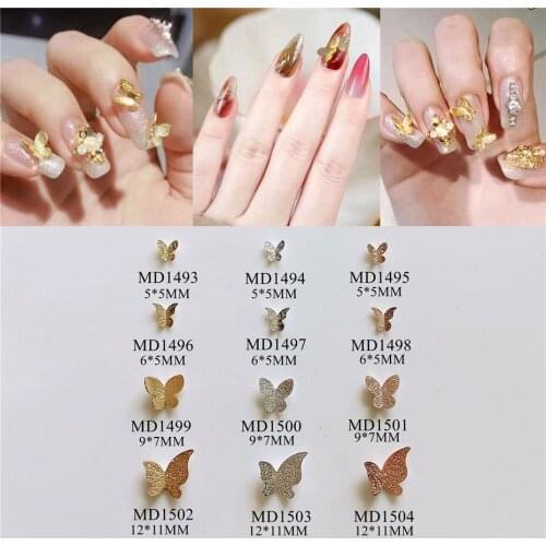 50pcs/lot 3D Gold Butterfly Alloy Metal Studs Rivets Nail Art Decorations Supplies DIY Nails Accesorios Jewelry Designs Charms