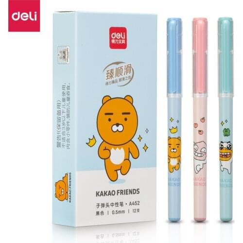 Deli Cute Pens for School 3pcs Cartoon Kakao Friends Gel Pen Kawaii Korean Stationery Pen Novelty Gift for Kids Material Escolar