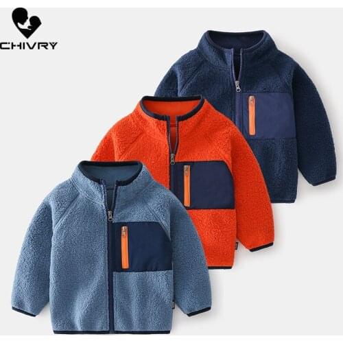 Baby Boys Girls Soft Fleece Stand Collar Zipper Coat Outwear Sweatshirt New 2021 Autumn Kids Patchwork Color Warm Sports Jackets