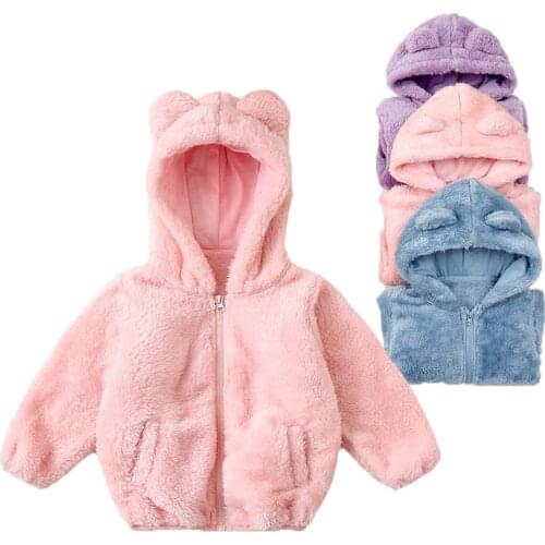 Cute Girls Jacket Plush Warm Hooded Outerwear For Girl Toddler Kids Coats 1-4 Years Children Christmas Birthday Gift