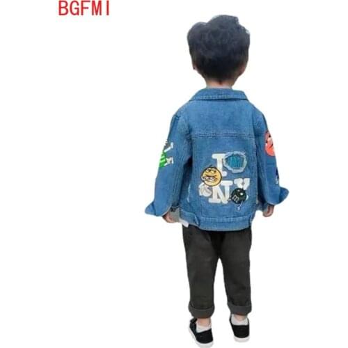 Child Outerwear Coat Spring Boys Jacket Boy Coat Kid Autumn Denim Unisex Full Patchwork Letter Hole Kids Girl Cartoon Jeans Tops